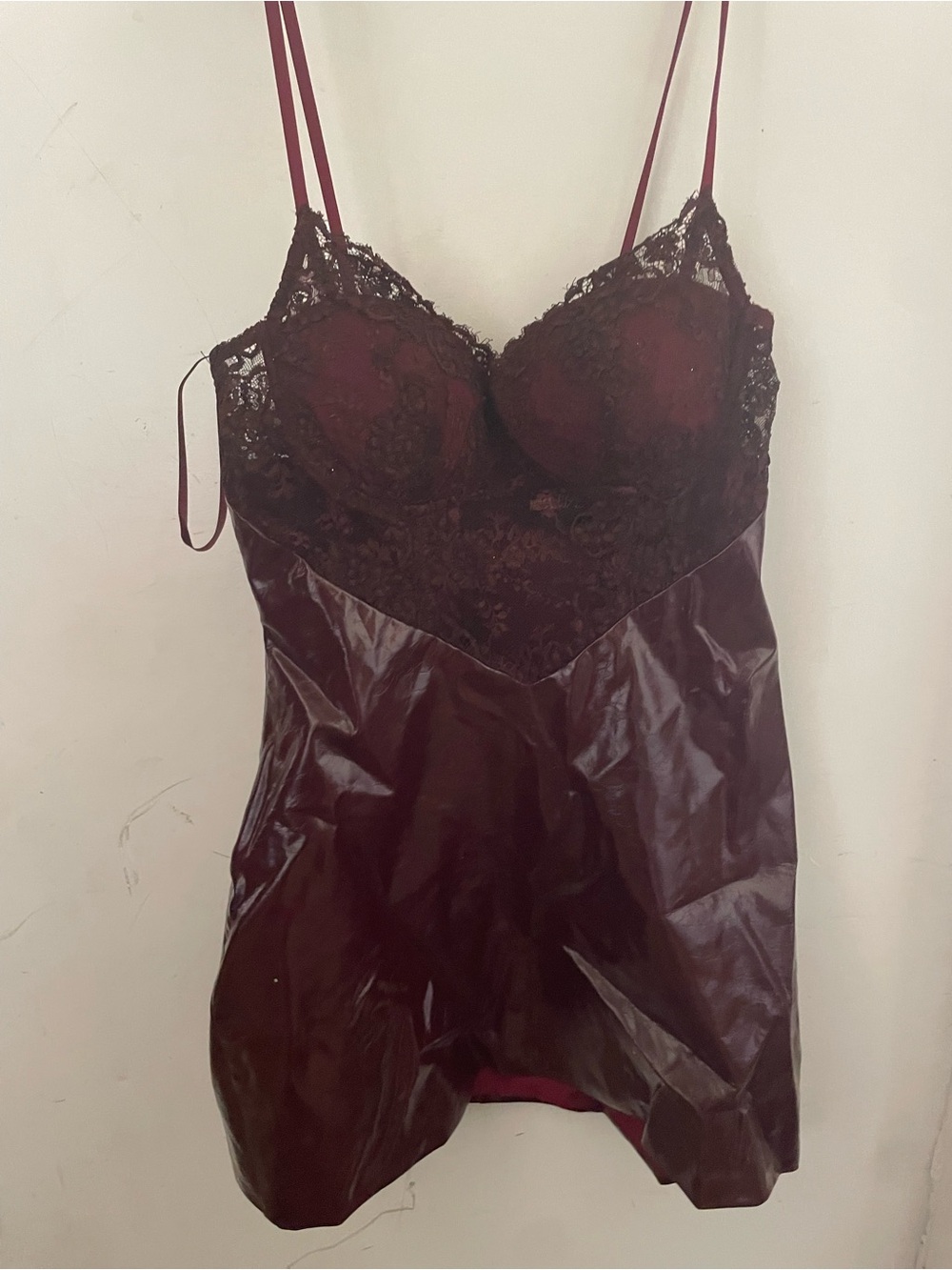Fashion Nova Burgundy Lace Satin Chemise